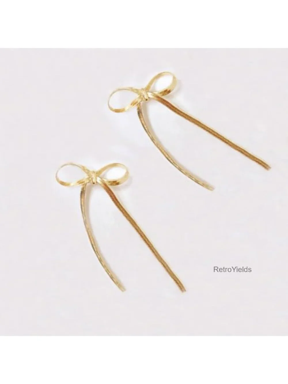 Bow Drop Dangle Earrings Long Tassel Chain Statement Gold Finish Zinc